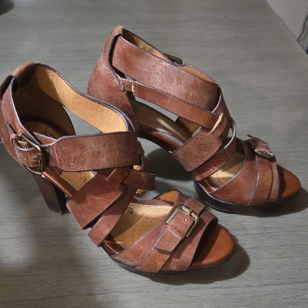 Sofft Brown Leather Strappy Heeled Sandals